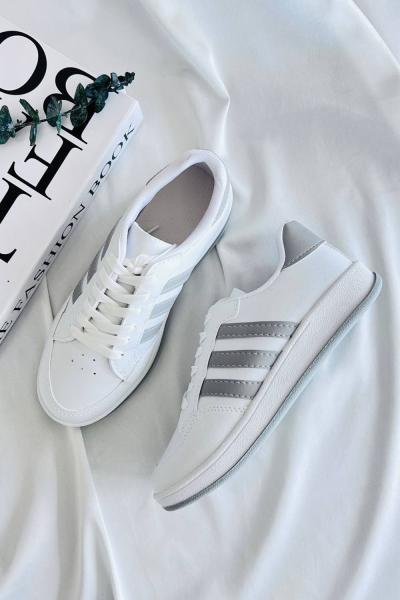 MOCE Basic Günlük Şerit Detay Spor Ayakkabı Beyaz Gri