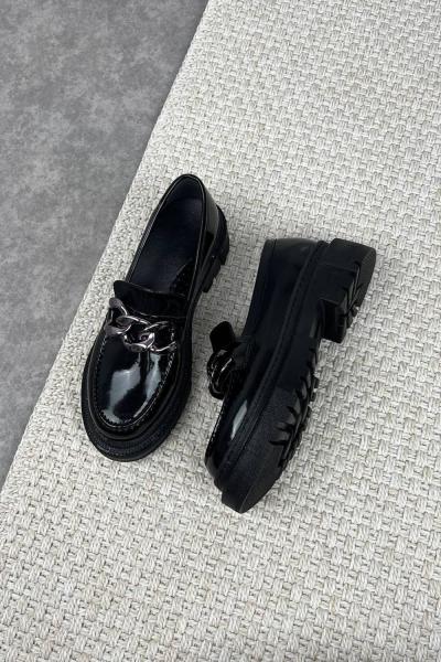 MOCE Buckle Rugan Kalın Taban Loafer Ayakkabı Siyah